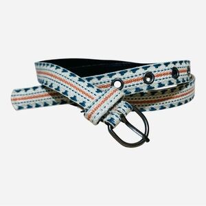 Vintage 1970’s Patterned Belt with Blue and Orange Accents Sz 38”-40”